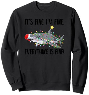 Santa Shark Christmas Lights I'm Fine Everything Is Fine Sweatshirt - Sweatshirt | Black