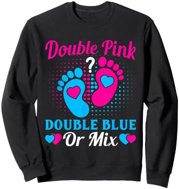 Double Pink Double Blue Mix Twin Gender Announcement Reveal Sweatshirt - Sweatshirt | Black