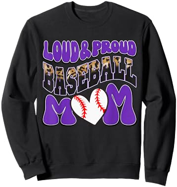Loud Proud Baseball Mom Purple Team Leopard Baseball Mom Sweatshirt - Sweatshirt | Black