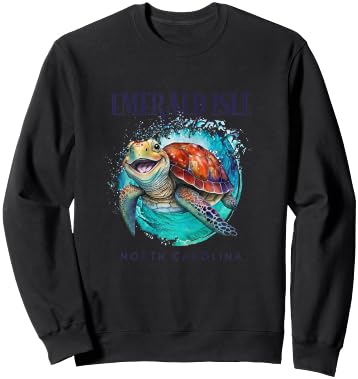 Emerald Isle North Carolina Watercolor Happy Sea Turtle Sweatshirt - Sweatshirt | Black