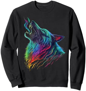 colorful wolf Howl head art Face for lover wolves wildlife Sweatshirt - Sweatshirt | Black