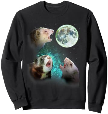 Three Ferrets Howl At Moon 3 Wolfs Wolves - Funny Parody Sweatshirt - Sweatshirt | Black