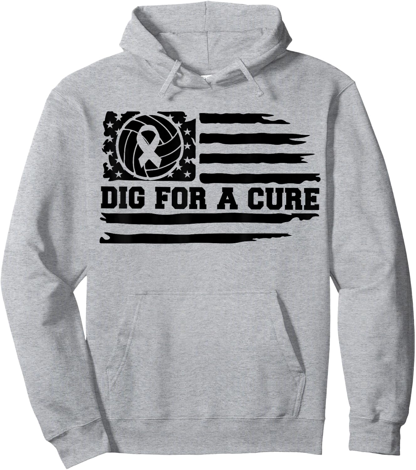 Dig For A Cure Breast Cancer Volleyball Pink American Flag Kids Men Hoodie - Hoodie | Ash