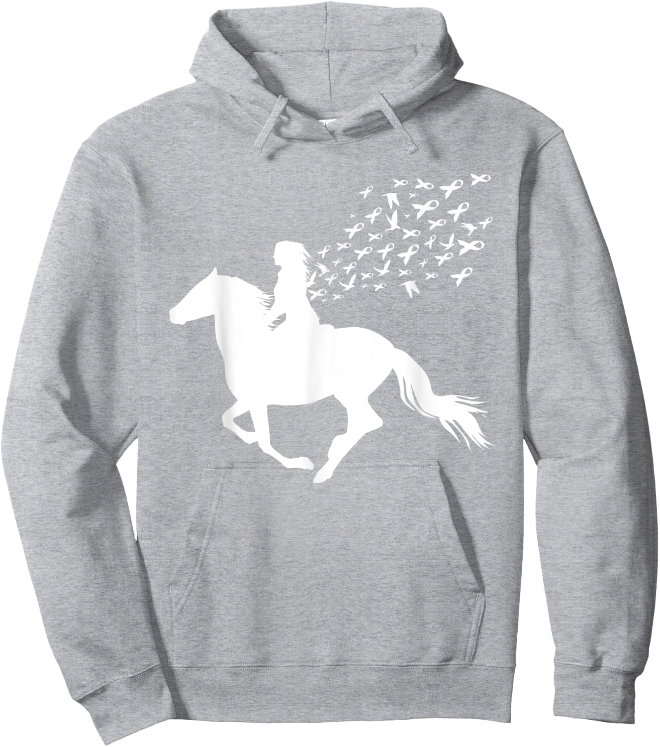 Horse Riding Breast Cancer Awareness Pink Ribbon Warrior Hoodie - Hoodie | Ash
