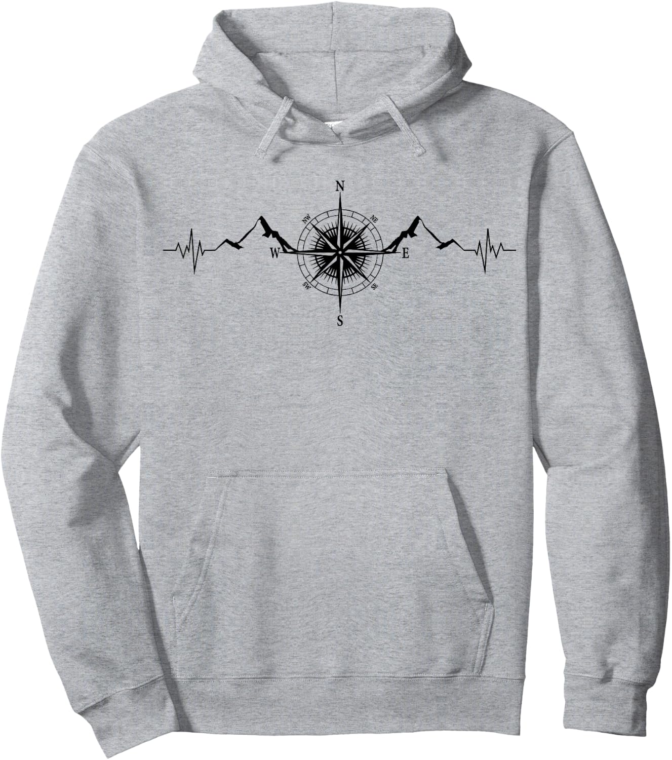 Funny Hiking Nature Mountains Wind Rose Compass Heartbeat Hoodie - Hoodie | Ash