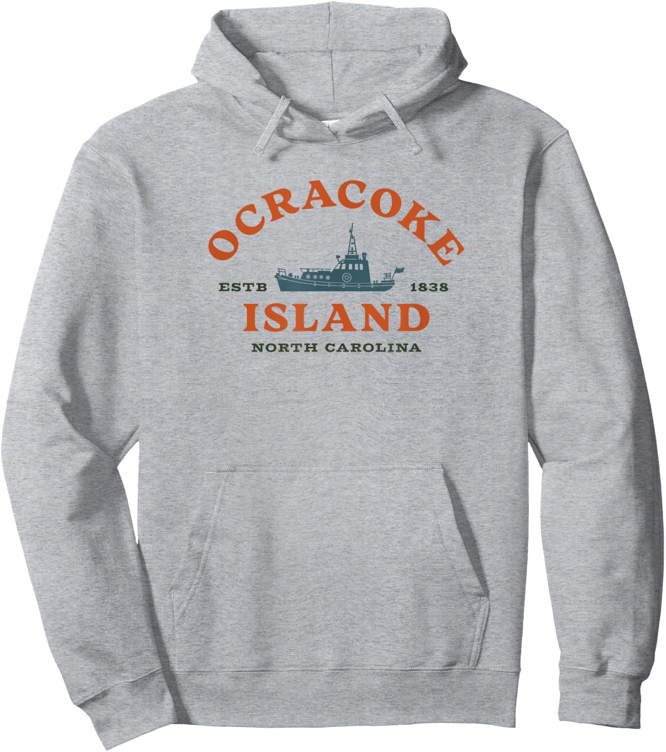 Ocracoke Island, NC Summertime Vacationing Fishing Boat Hoodie - Hoodie | Ash