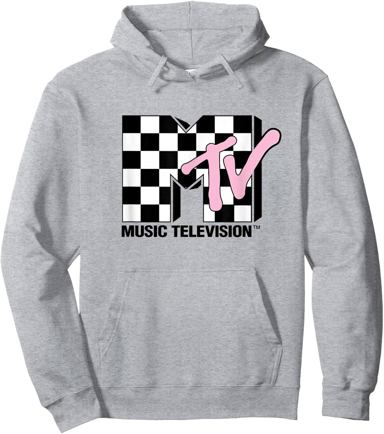 MTV Music Television Retro 80's Pink Neon Checkerboard Logo Hoodie - Hoodie | Ash
