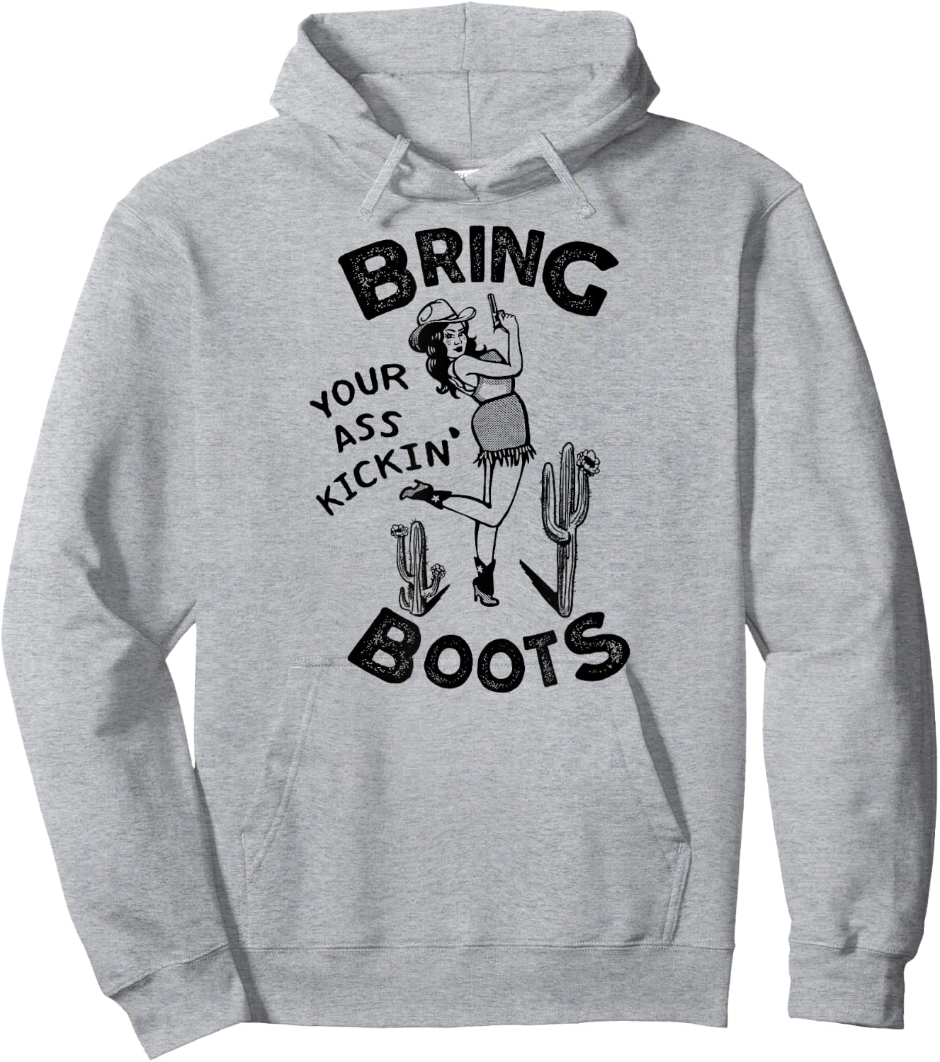Bring Your Ass Kickin' Boots - Retro Pinup Style Cowgirl Hoodie - Hoodie | Ash
