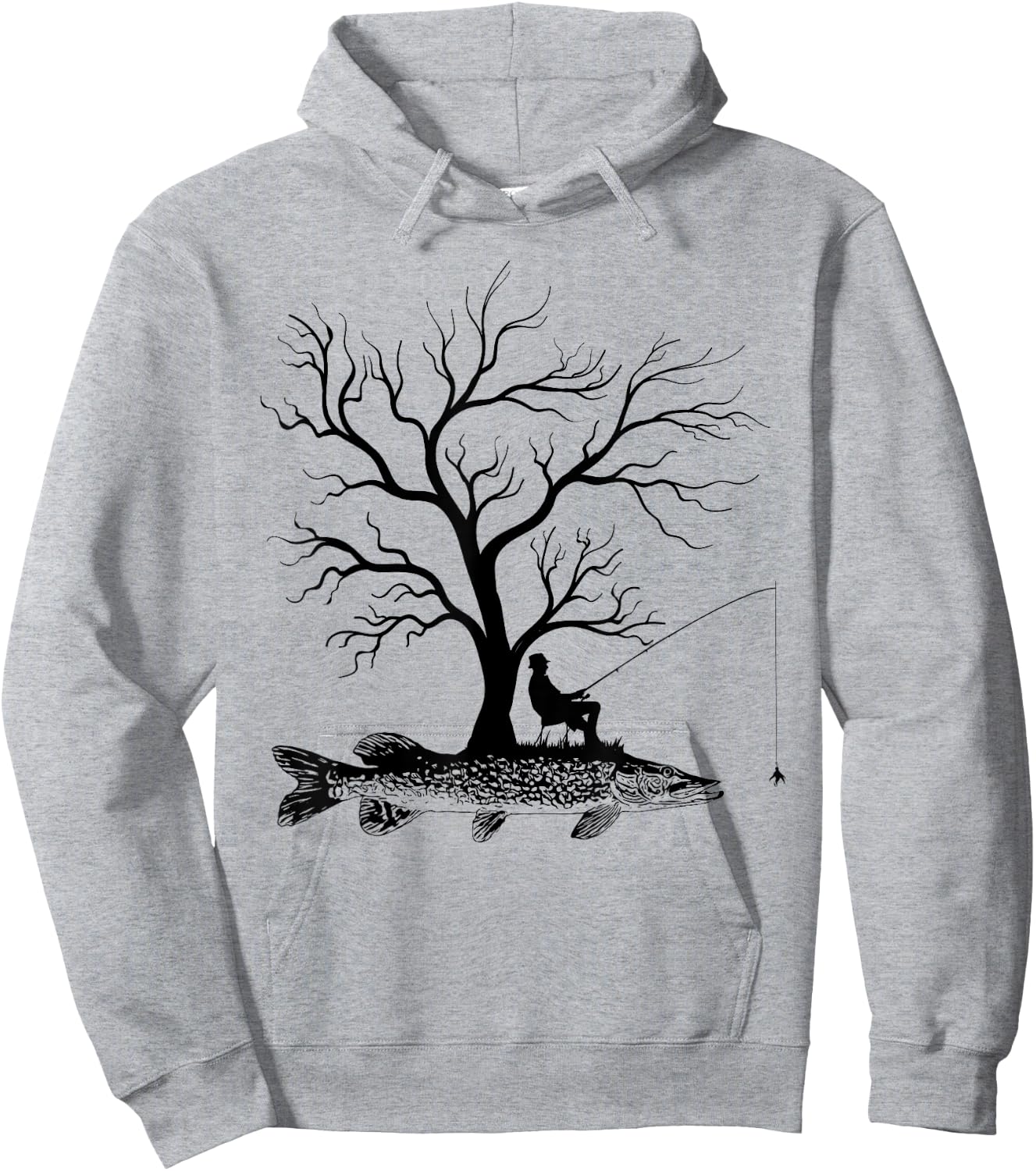 Graphic Tree Fishing Rod - Fish Northern Pike Hoodie - Hoodie | Ash