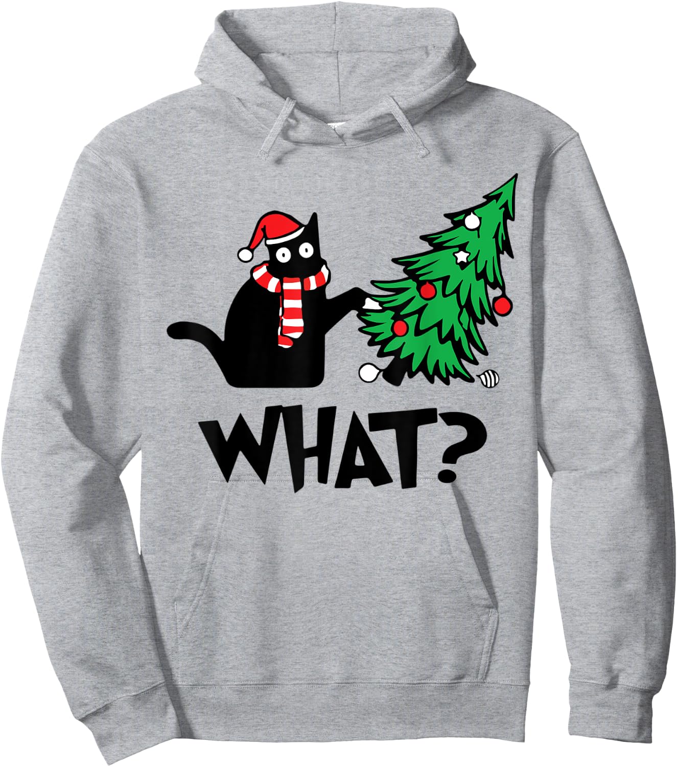 Funny Black Cat Gifts Pushing Christmas Tree Over Cat What? Hoodie - Hoodie | Ash