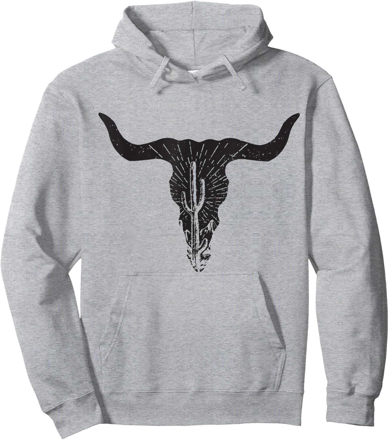 Cow Skull Desert Cactus Boho Longhorn South Western Country Hoodie - Hoodie | Ash