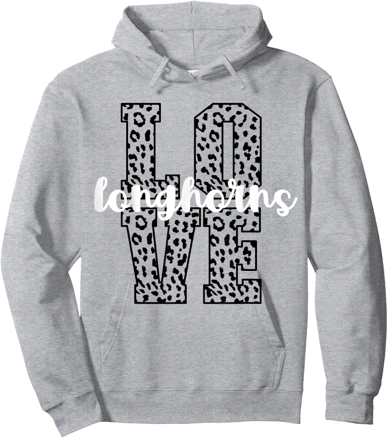 Longhorns Love Team Mascot School Spirit Game Night Leopard Hoodie - Hoodie | Ash