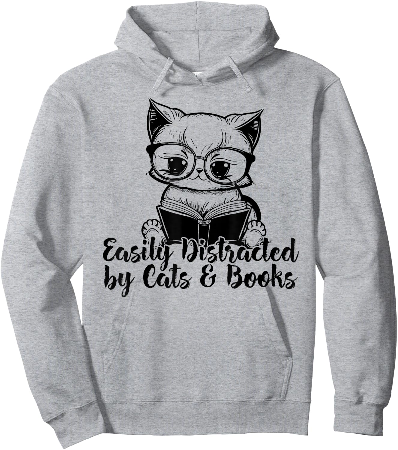 Easily Distracted by Cats And Books for Cat Lovers Hoodie - Hoodie | Ash