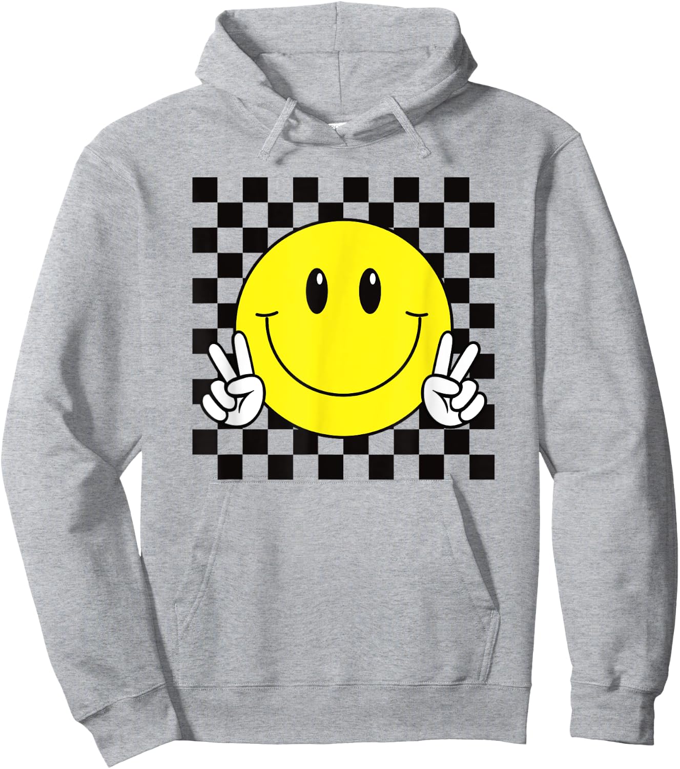 Yellow Smile Face Cute Checkered Peace Smiling Happy Face Hoodie - Hoodie | Ash