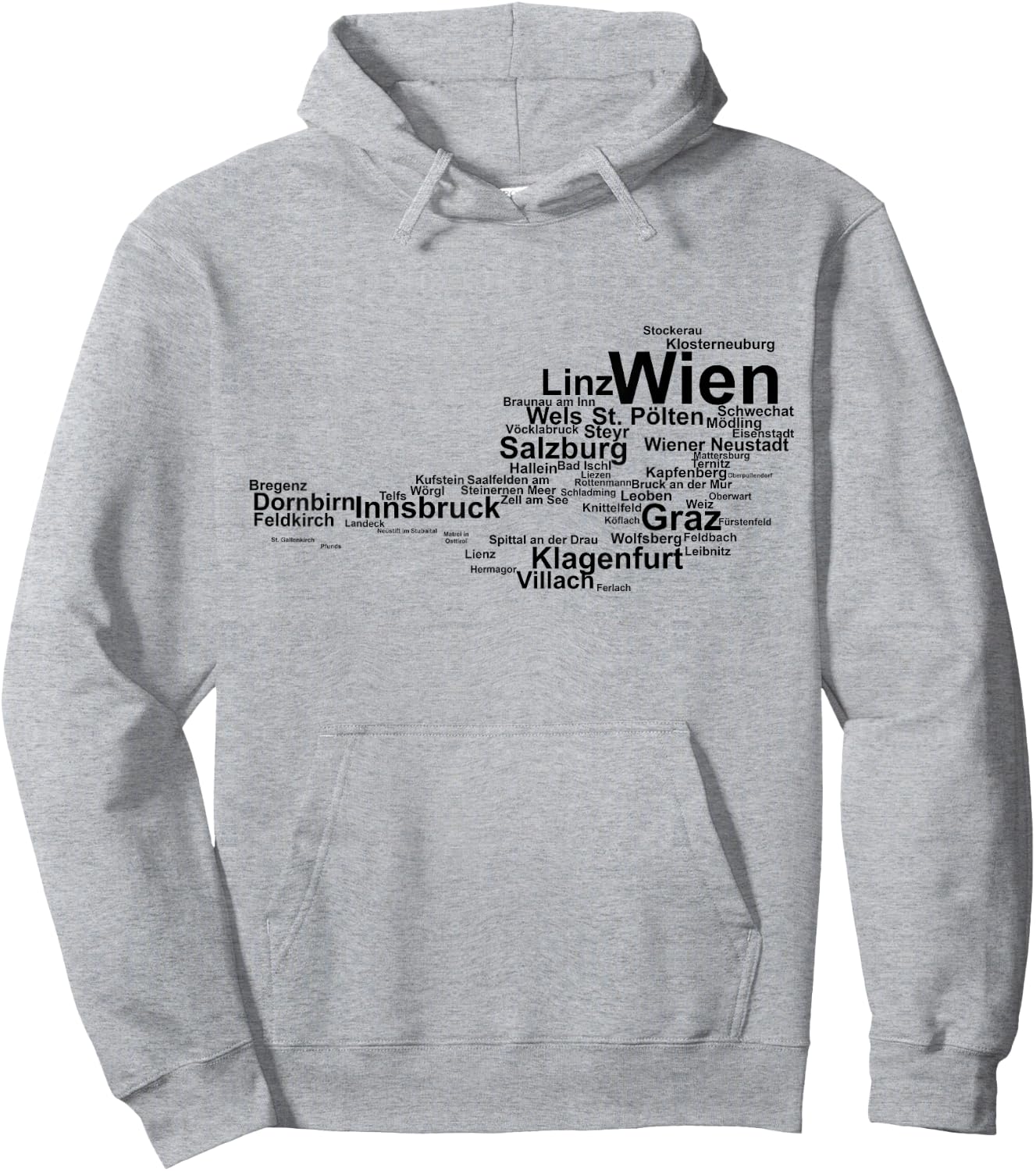 Austria Map Silhouette, Cities Towns Travel Vacation Austria Hoodie - Hoodie | Ash