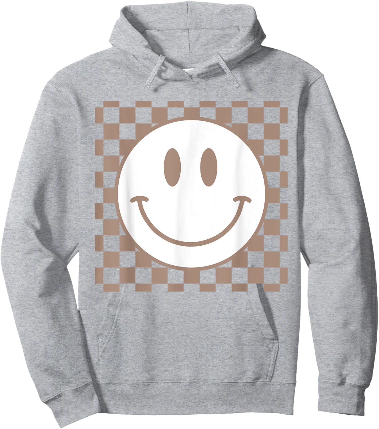 Retro Happy Face Checkered Pattern Smile Face Trendy Hoodie - Hoodie | Ash