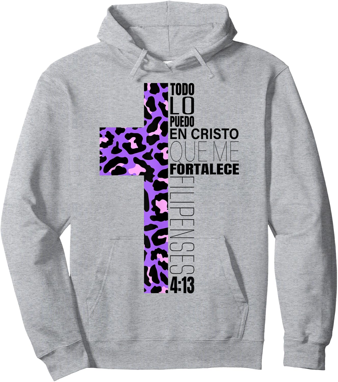Cheetah Print Cross Christian Spanish Gifts Women Español Hoodie - Hoodie | Ash