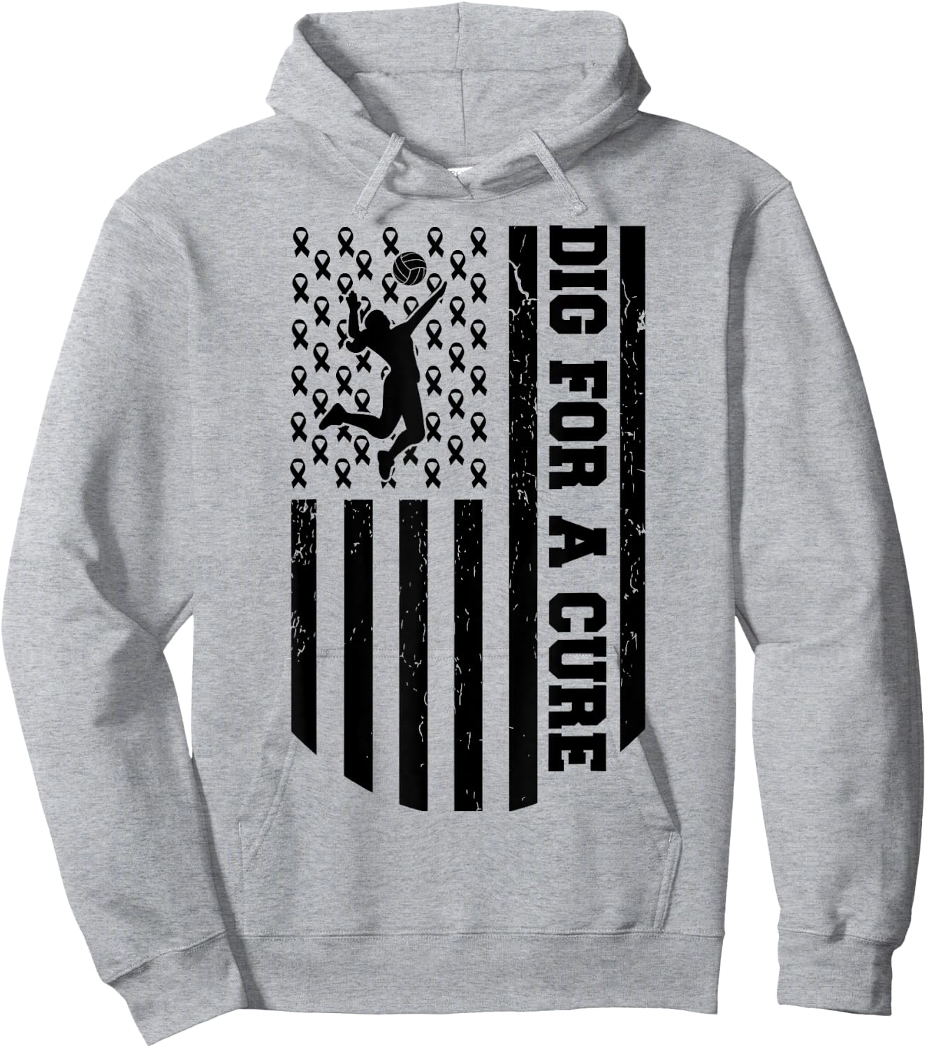 Dig For A Cure Breast Cancer Volleyball Pink American Flag Kids Men Hoodie - Hoodie | Ash