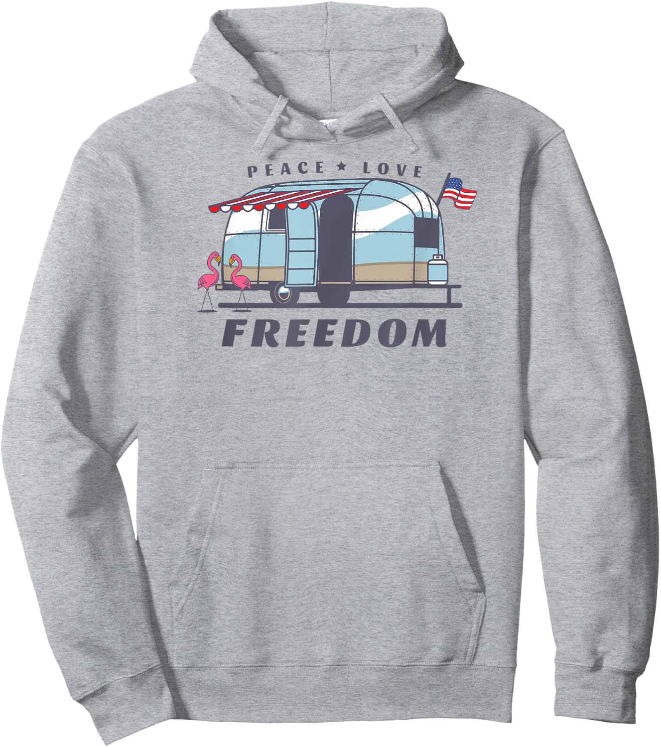 Peace Love Freedom 4th of July Avion Airstream Retro Trailer Women Men Hoodie - Hoodie | Ash