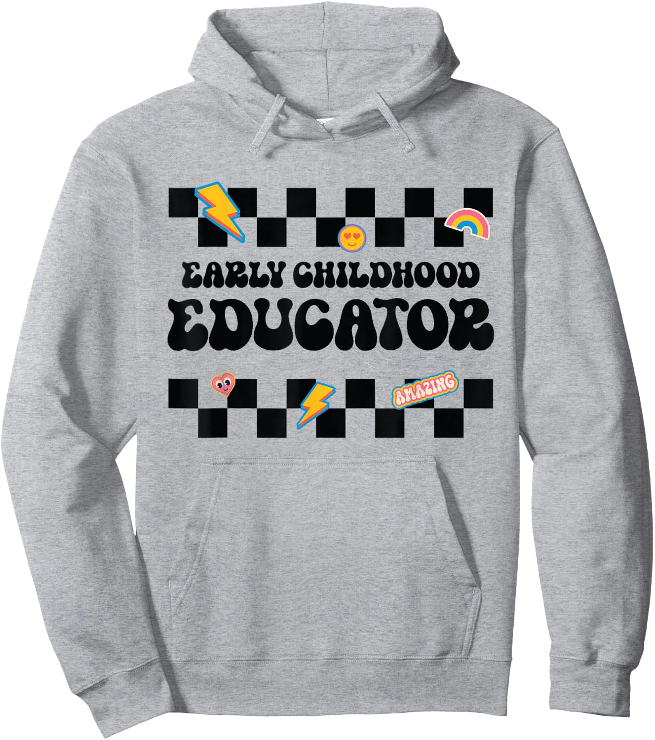 Early Childhood Educator, back to School Checkered Teacher Men Women Kids Hoodie - Hoodie | Ash