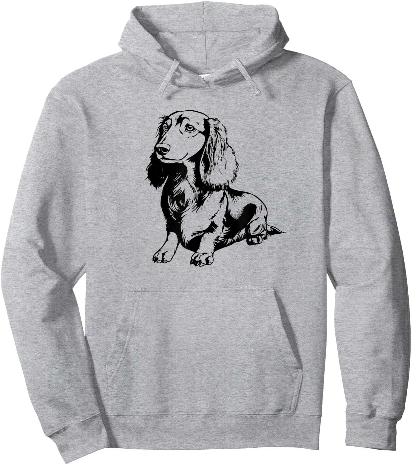 Retro Vintage Logo Long Haired Dachshund Lover Hoodie - Hoodie | Ash