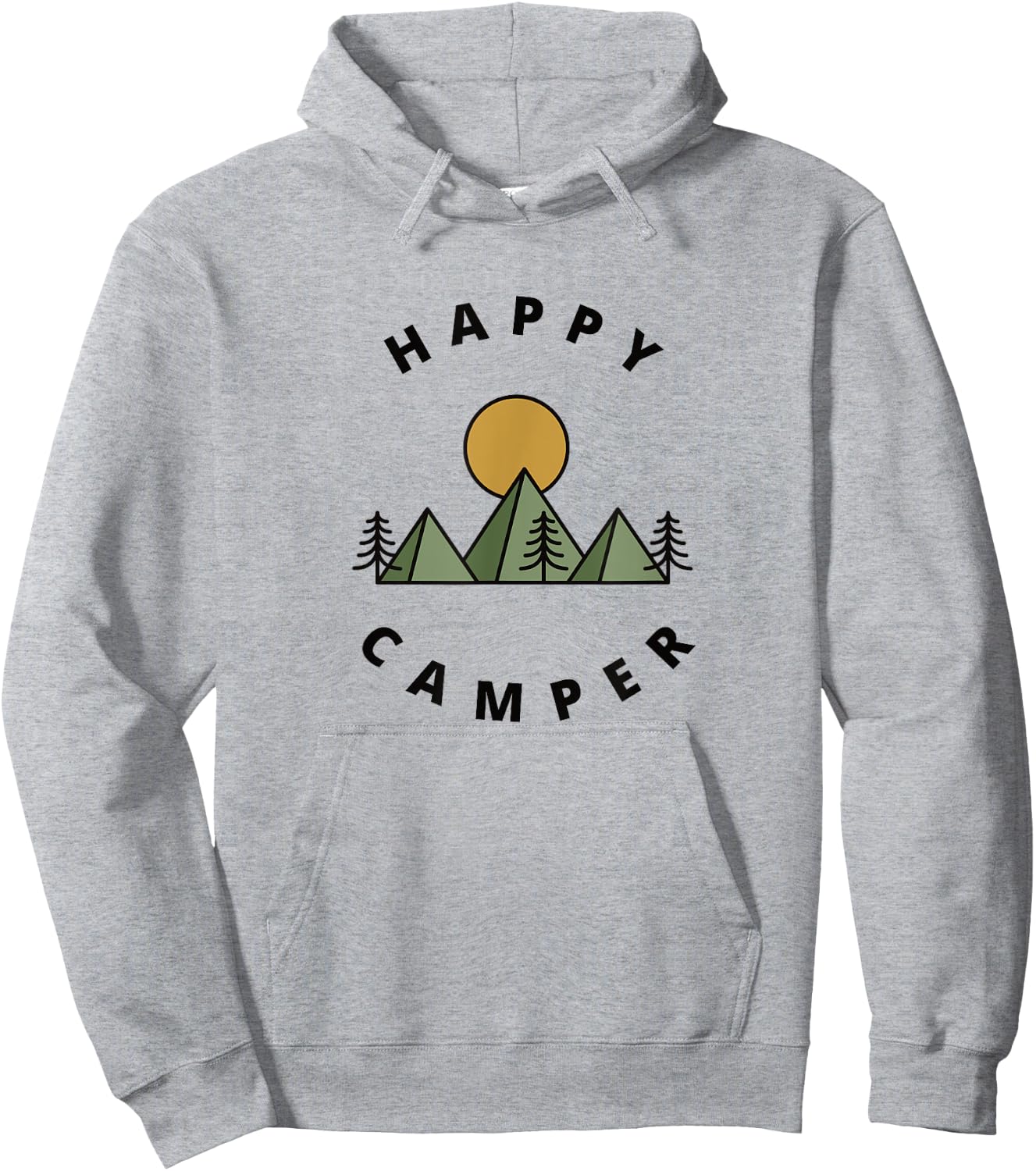 Happy Camper Camping Camp Forest Mountains Minimalist Hoodie - Hoodie | Ash