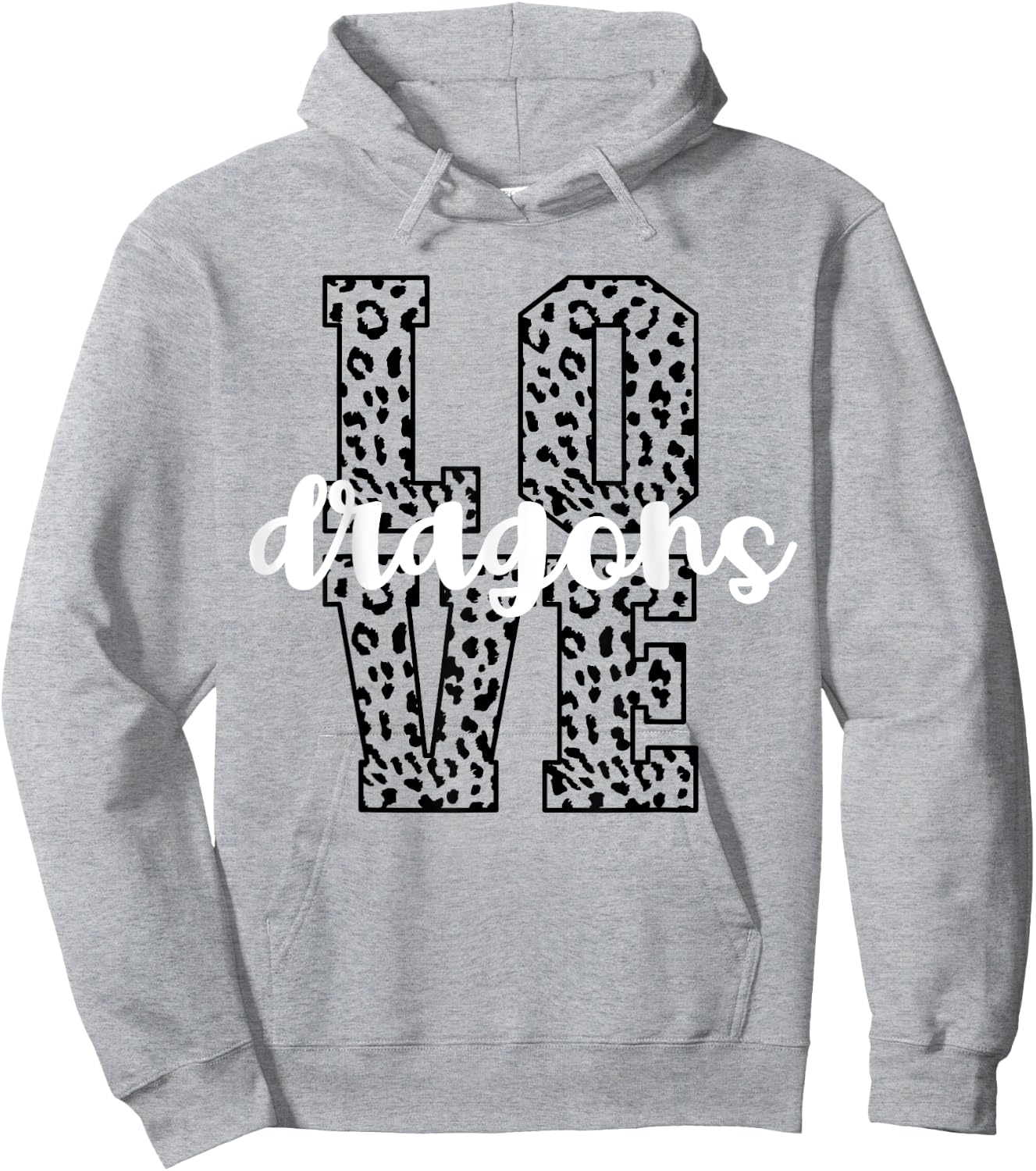 Dragons Love Team Mascot School Spirit Game Night Leopard Hoodie - Hoodie | Ash