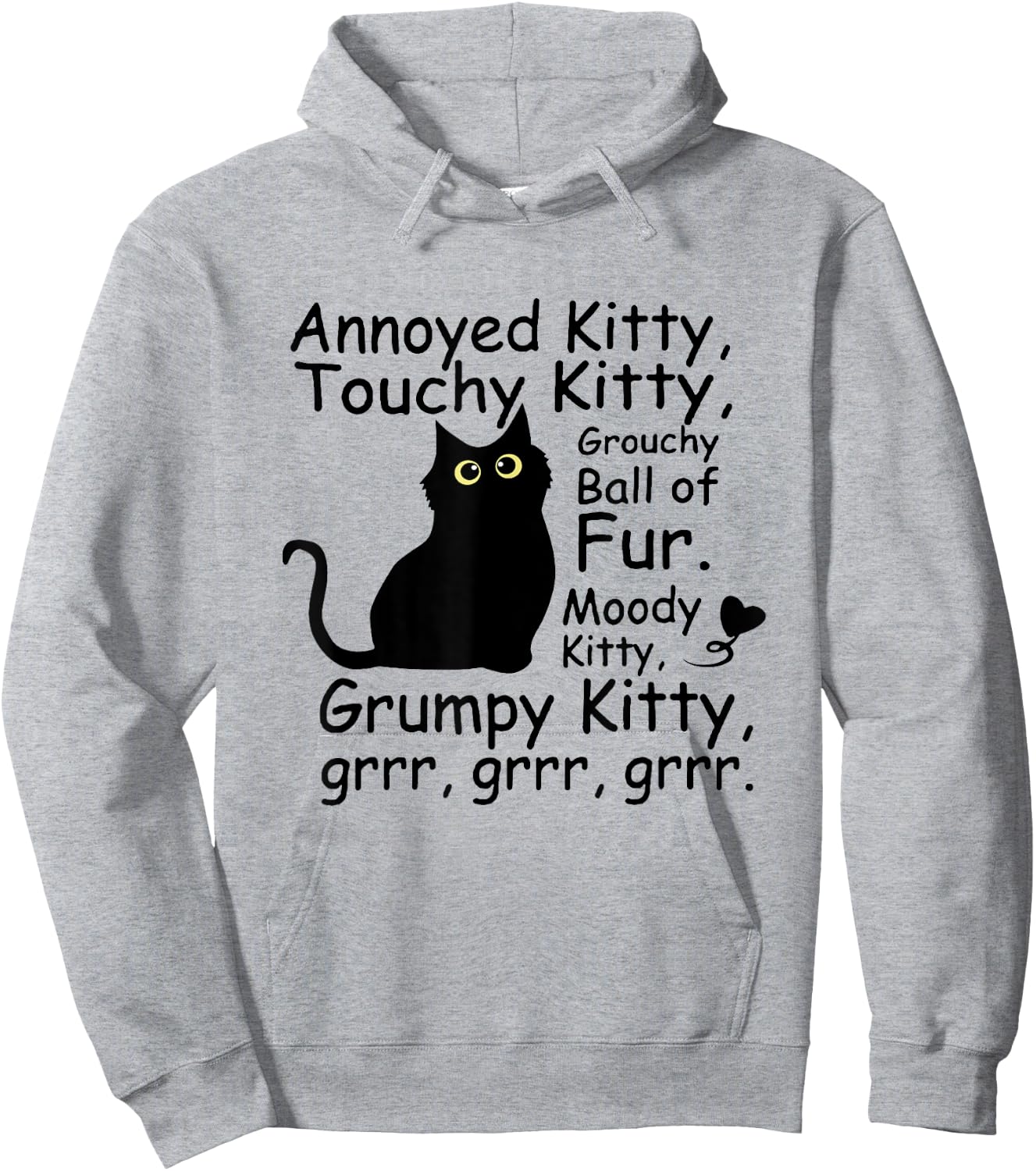 Annoyed Kitty Touchy Kitty Grouchy Ball Of Fur Black Cat Men Women Hoodie - Hoodie | Ash