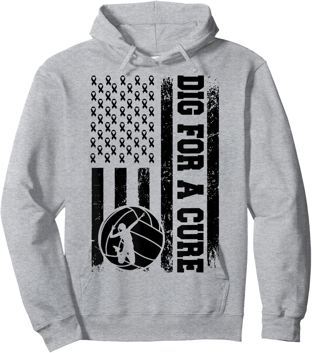 Dig For A Cure Breast Cancer Volleyball Pink American Flag Women Kids Men Hoodie - Hoodie | Ash