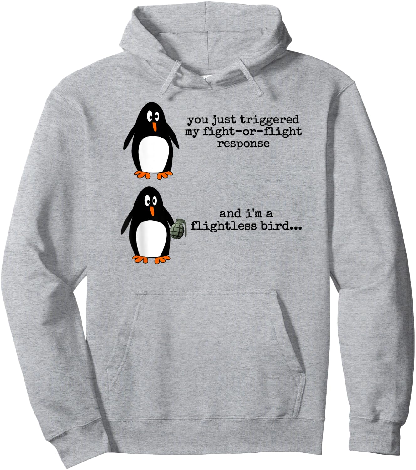 Penguin Fight Or Flight Meme Flightless Bird Social Anxiety Hoodie - Hoodie | Ash