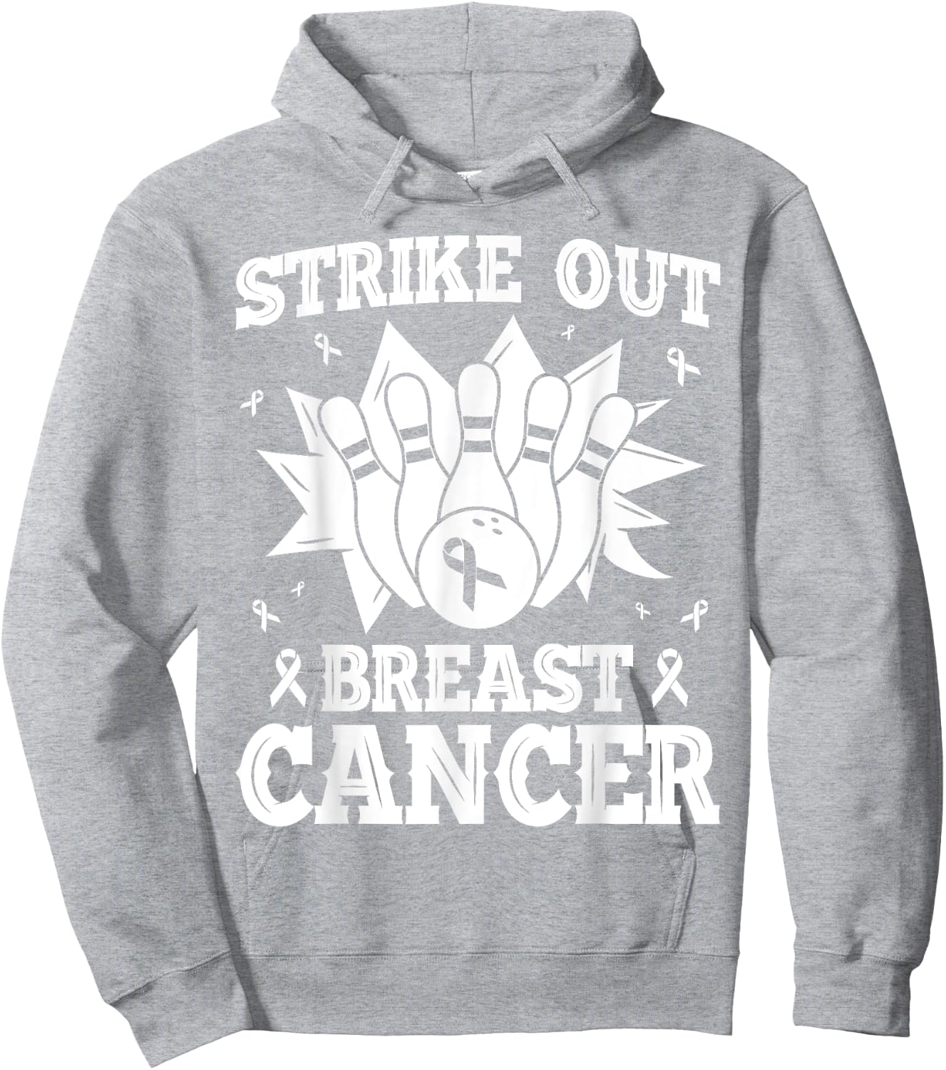 Strike Out Bowling Pink Ribbon Breast Cancer Awareness Hoodie - Hoodie | Ash
