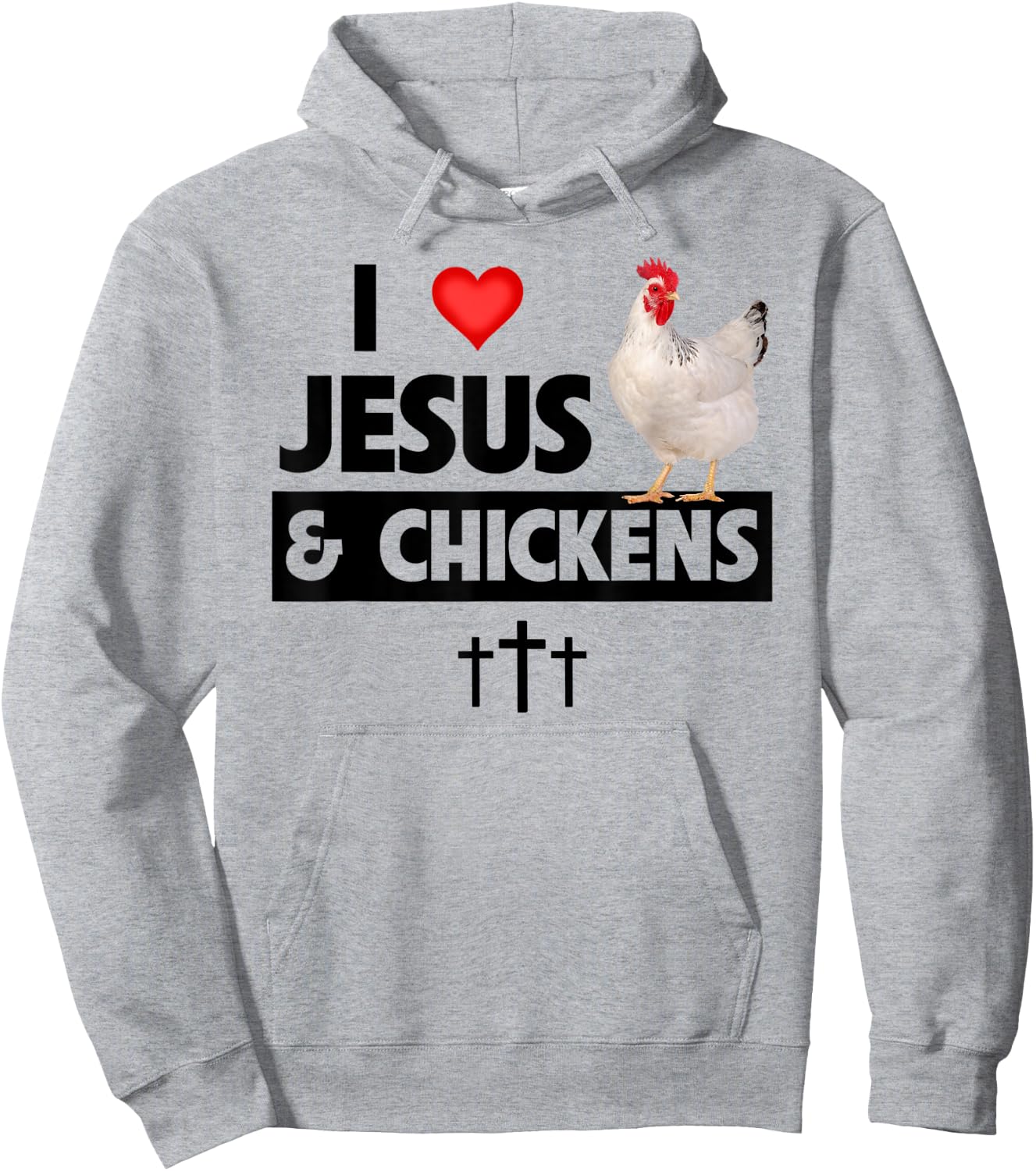 I Love Jesus and Chickens Rooster Christian Farm Animals Hoodie - Hoodie | Ash