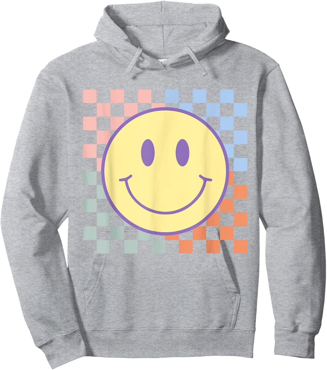 Retro Smile Face Shirts Checkered Pattern Men Kids Hoodie - Hoodie | Ash