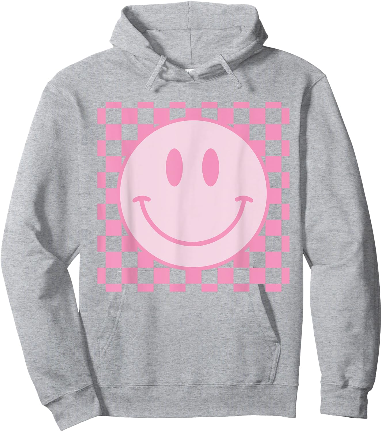 Retro Happy Face Shirt Checkered Pattern Smile Face Trendy Hoodie - Hoodie | Ash