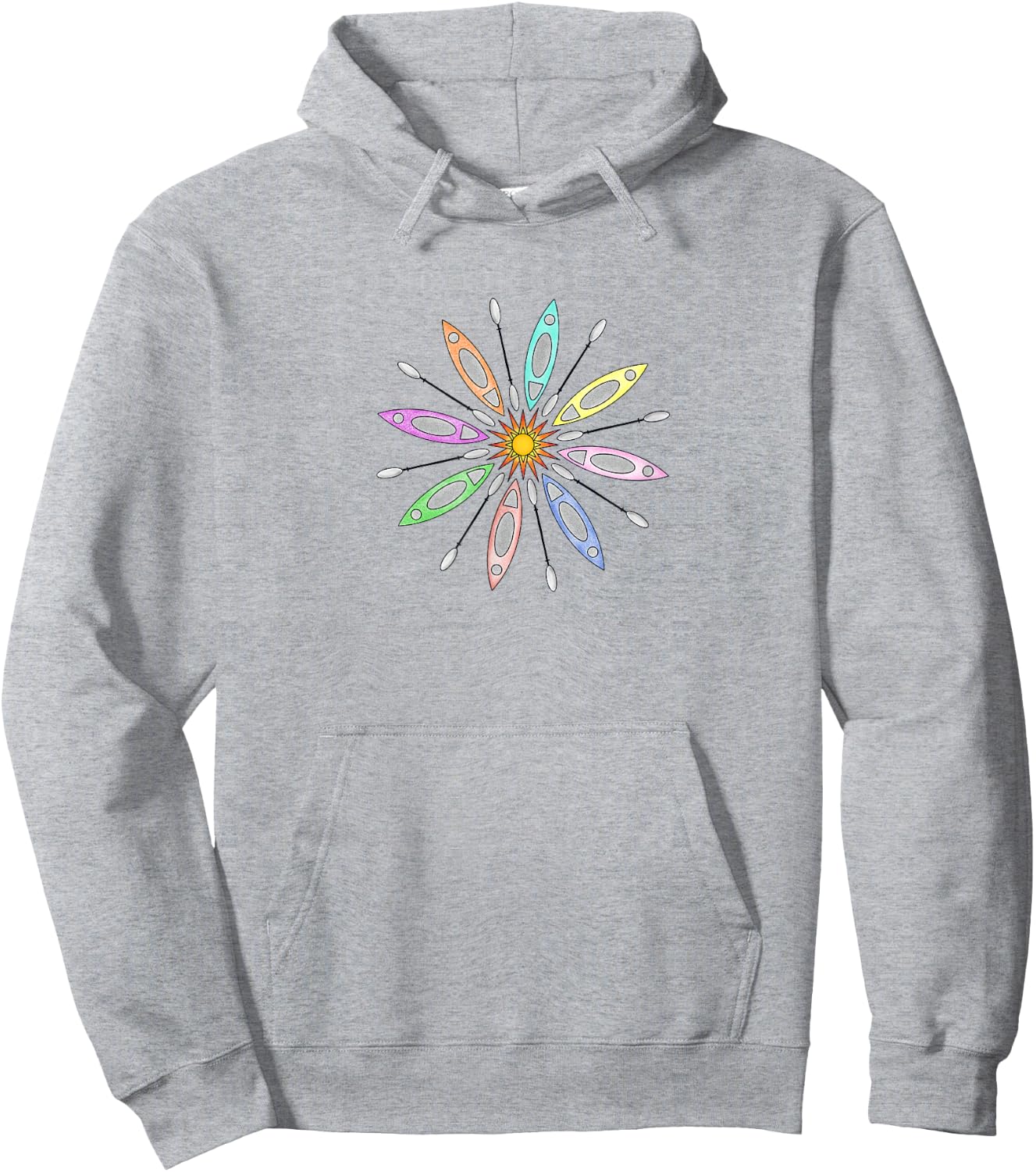 Kayaks and Paddles Around the Sun, Kayakers Mandala Design Hoodie - Hoodie | Ash