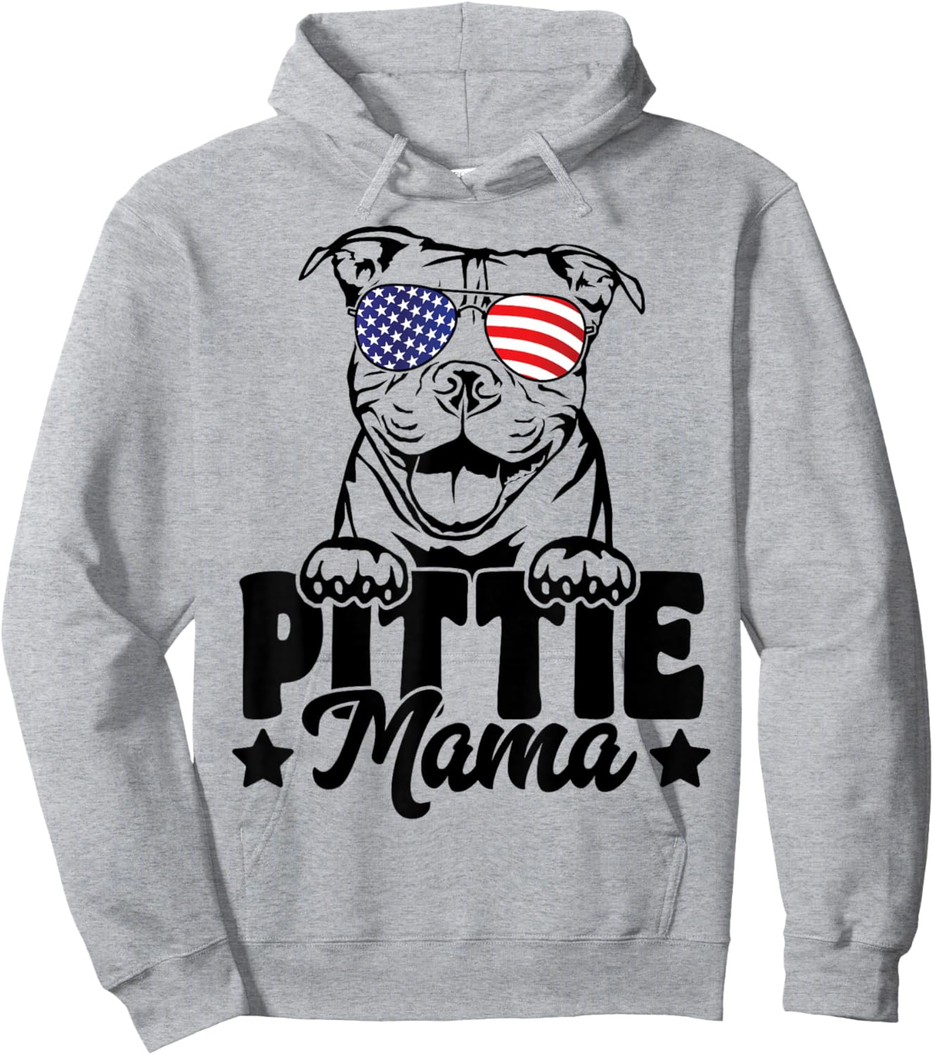 Pittie Mama USA Flag Patriotic Pitbull Dog Lover 4th Of July Hoodie - Hoodie | Ash