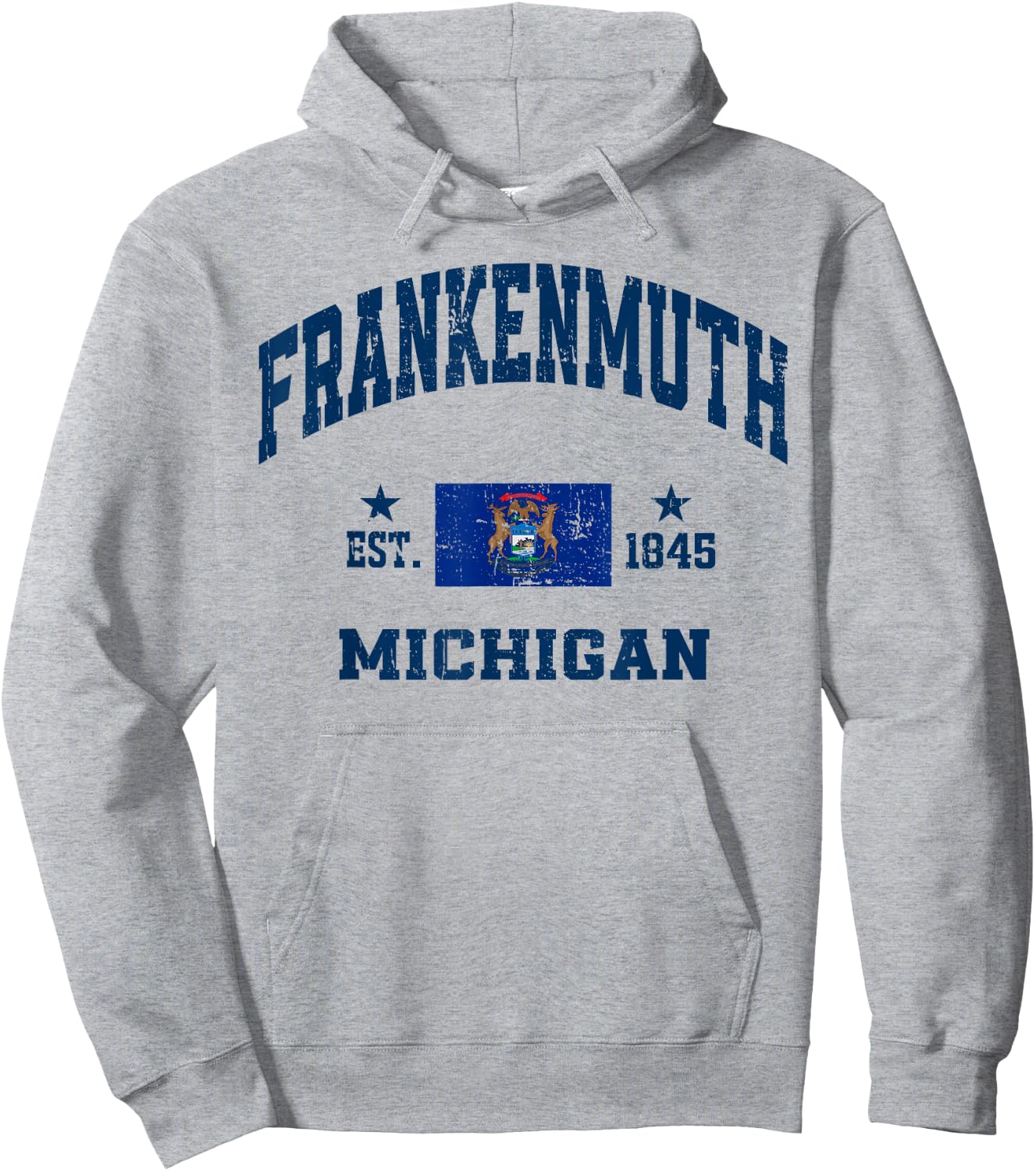 Frankenmuth Michigan MI Vintage State Athletic Navy Hoodie - Hoodie | Ash