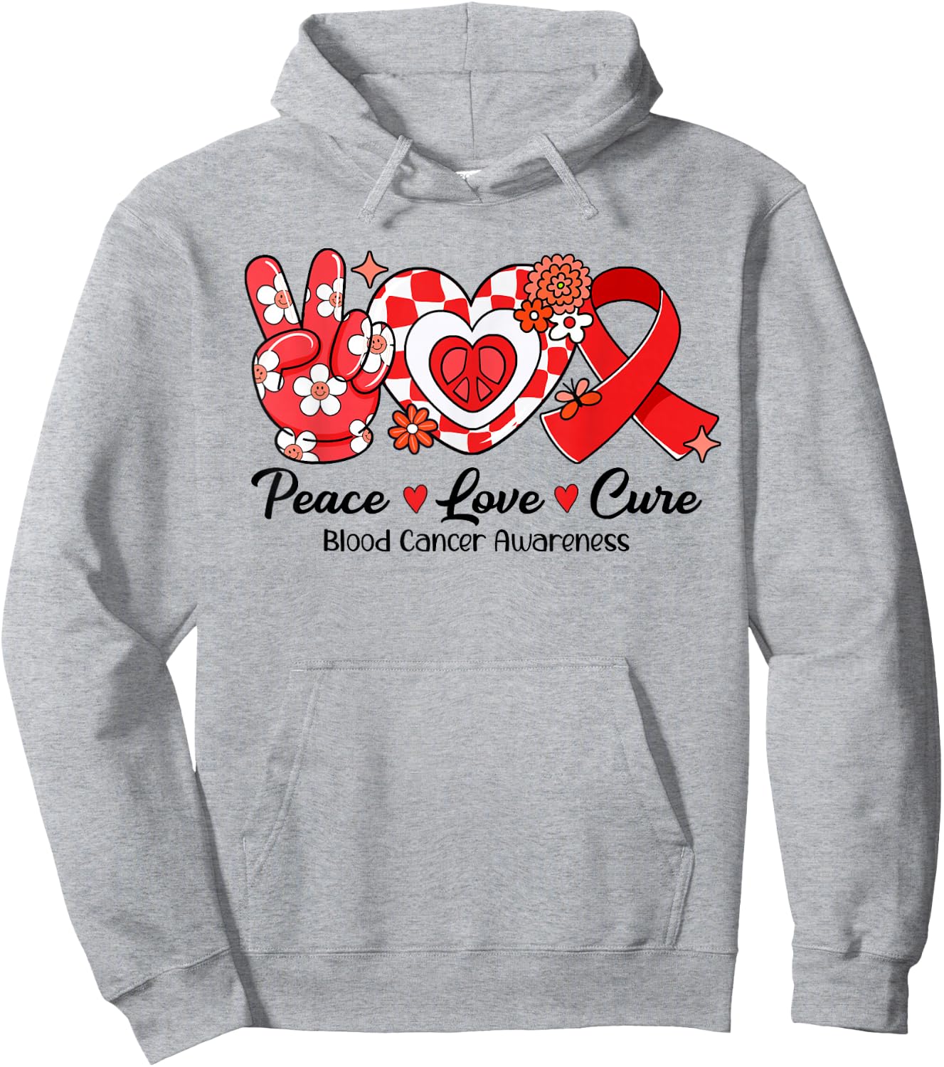 Retro Groovy Peace Love Cure Blood Cancer Awareness Gifts Hoodie - Hoodie | Ash