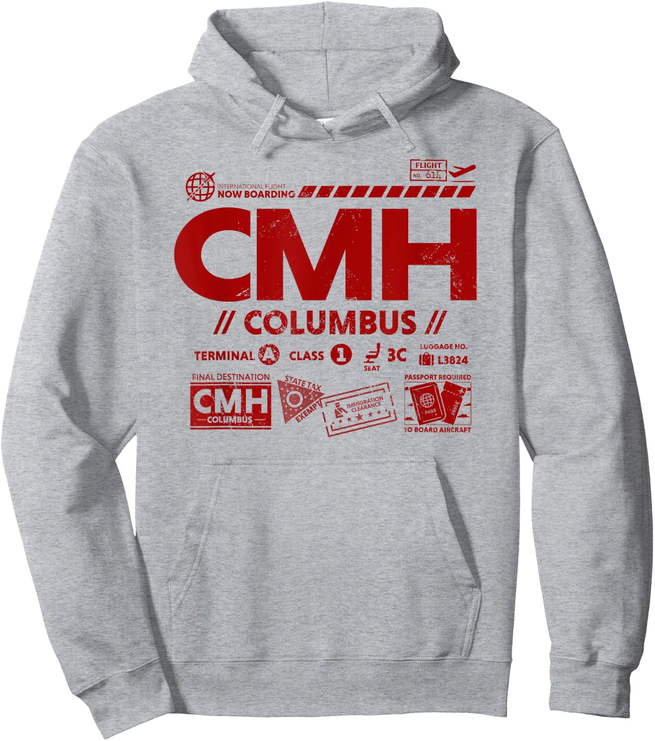 Vintage Columbus CMH Airport Code Travel Day Retro Ohio Tag Hoodie - Hoodie | Ash