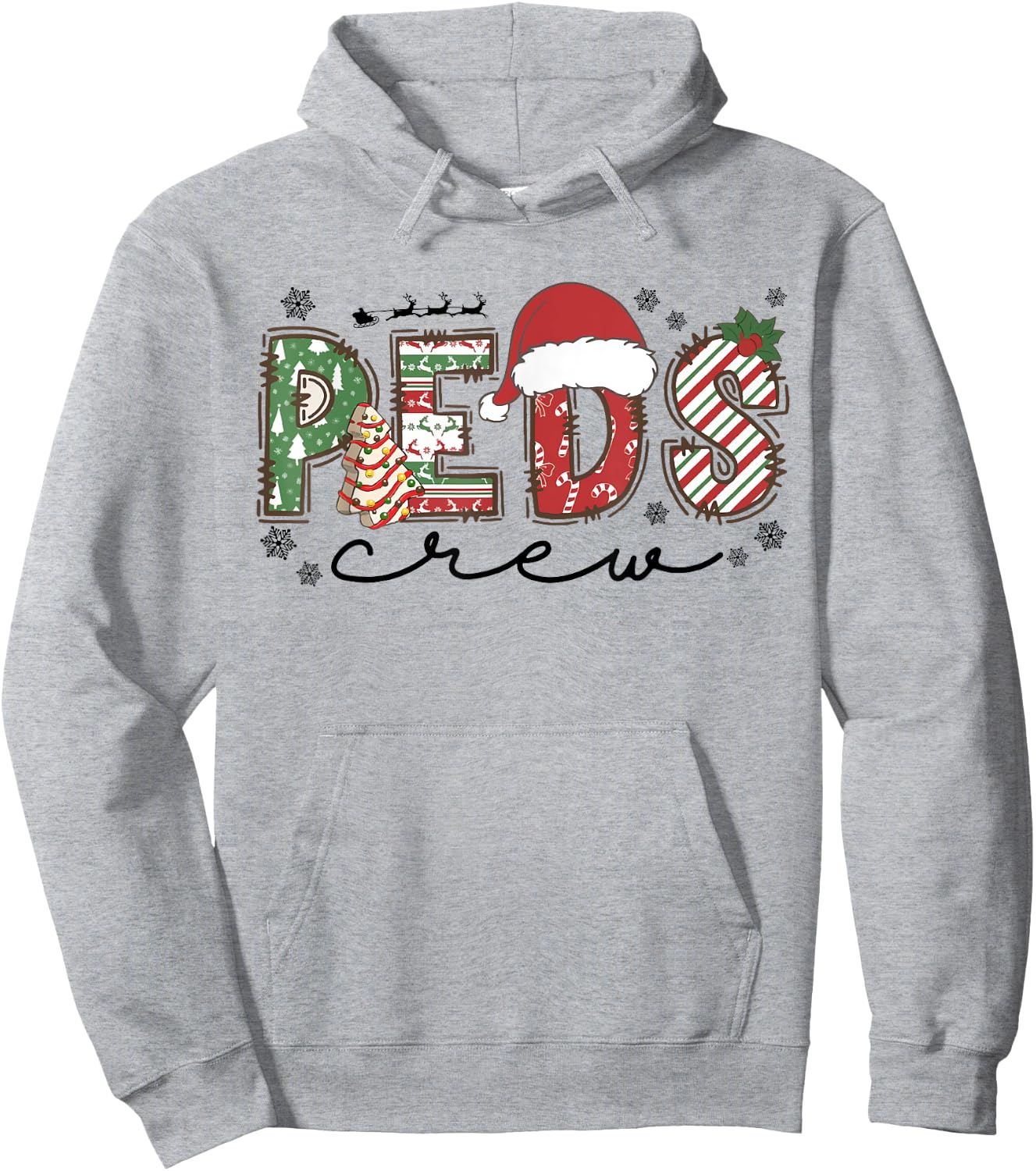 Funny Pediatric Nurse Christmas PEDS Crew Nursing Cute Xmas Hoodie - Hoodie | Ash