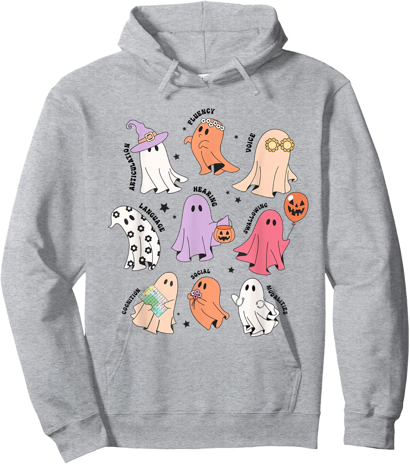 Ghost Friends Halloween AAC SLP Squad Speech Language Hoodie - Hoodie | Ash