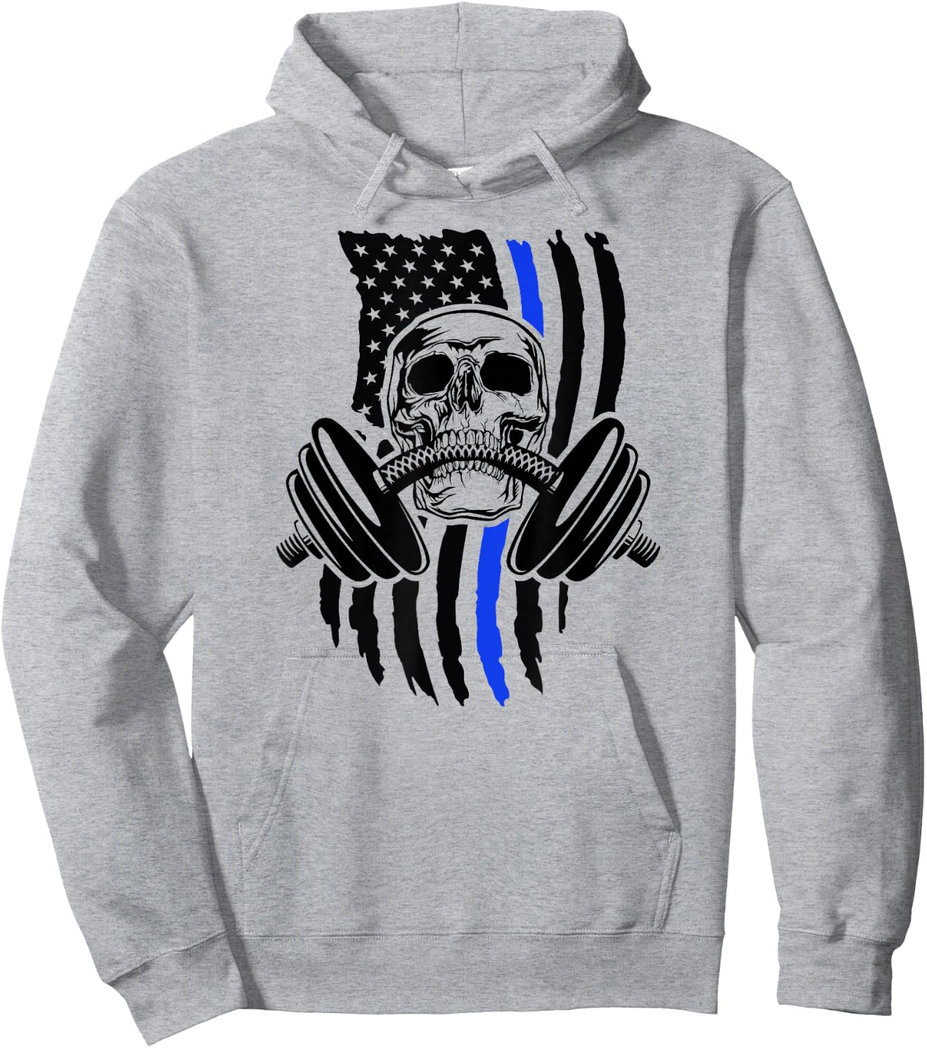 Thin Blue Line Law Enforcement Police Fitness Skeleton Hoodie - Hoodie | Ash