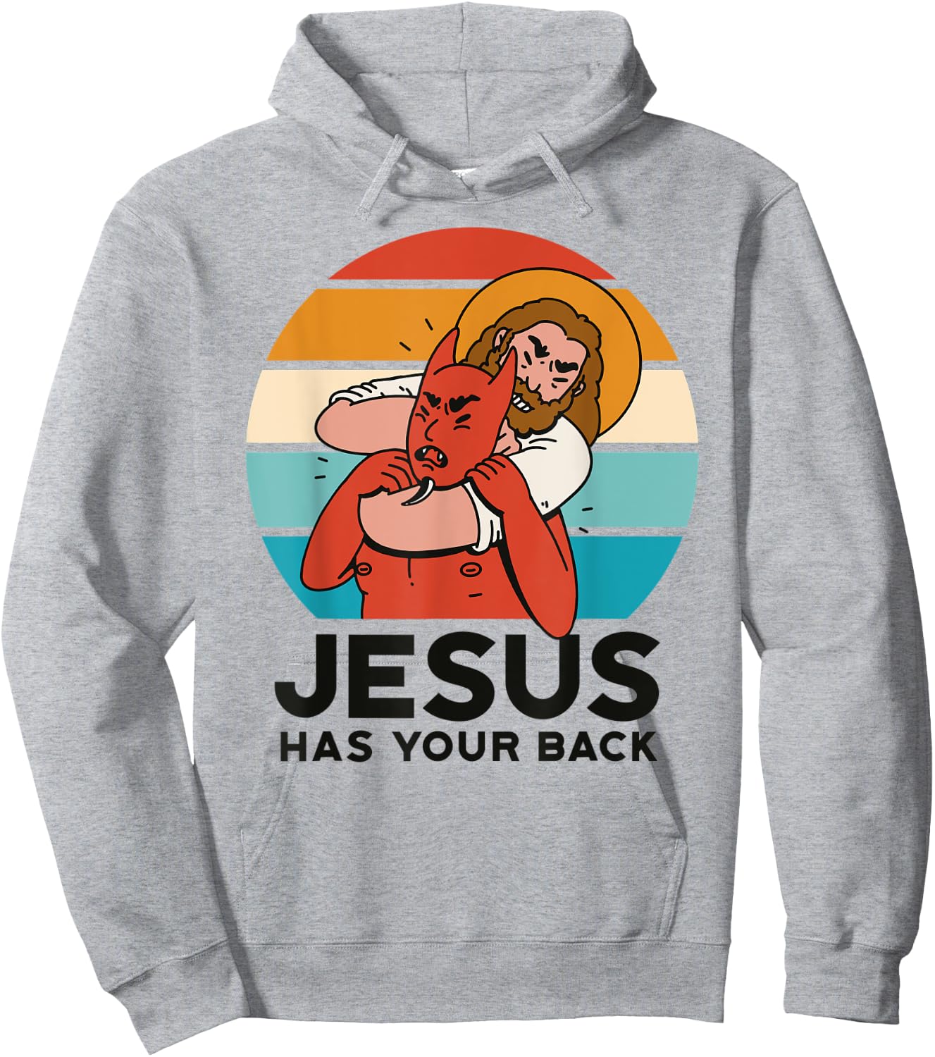Jesus Has Your Back The Devil Sunset Graphic Funny Christian Hoodie - Hoodie | Ash