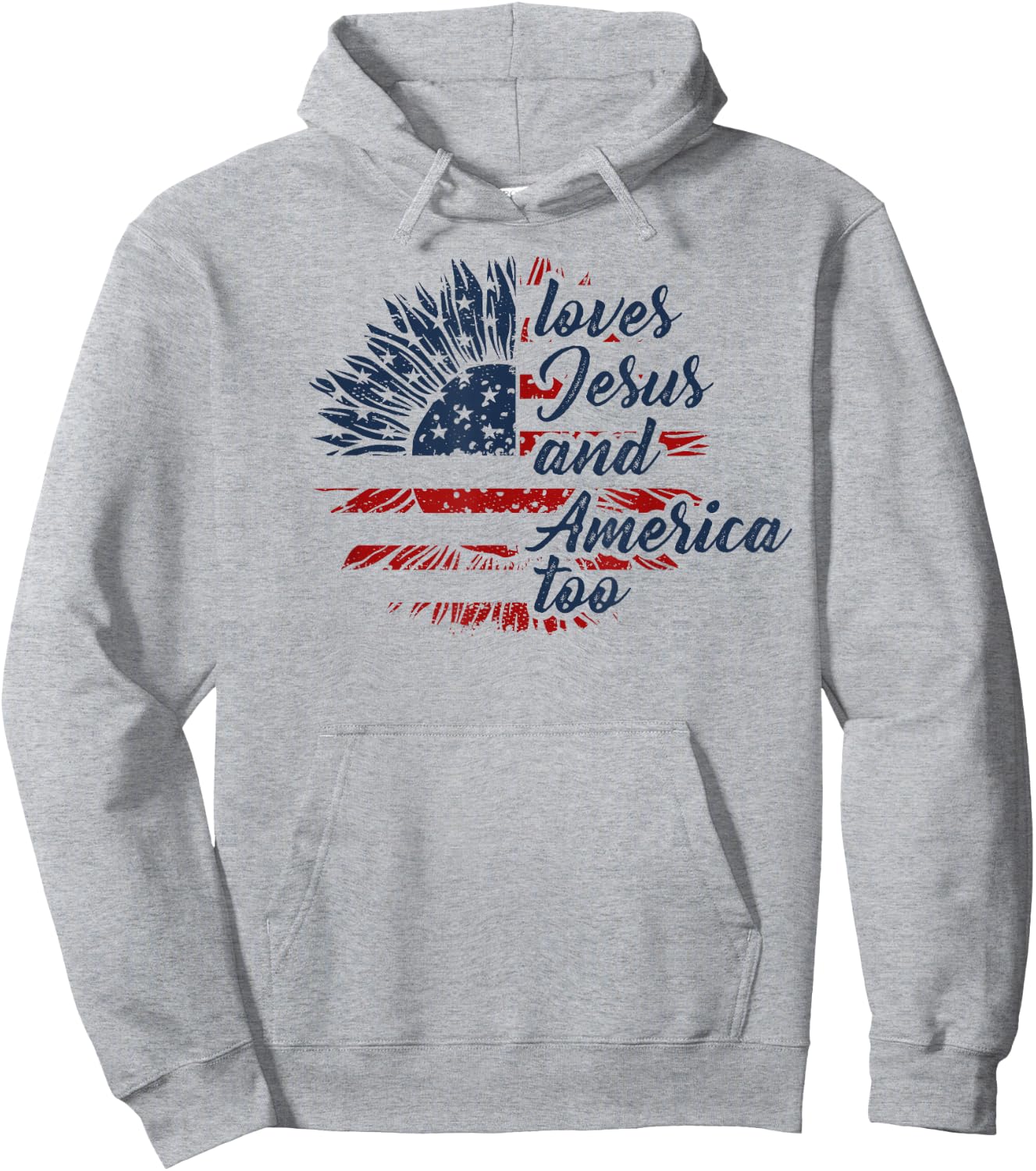 Loves Jesus and America Too 4th of July God Christian Hoodie - Hoodie | Ash
