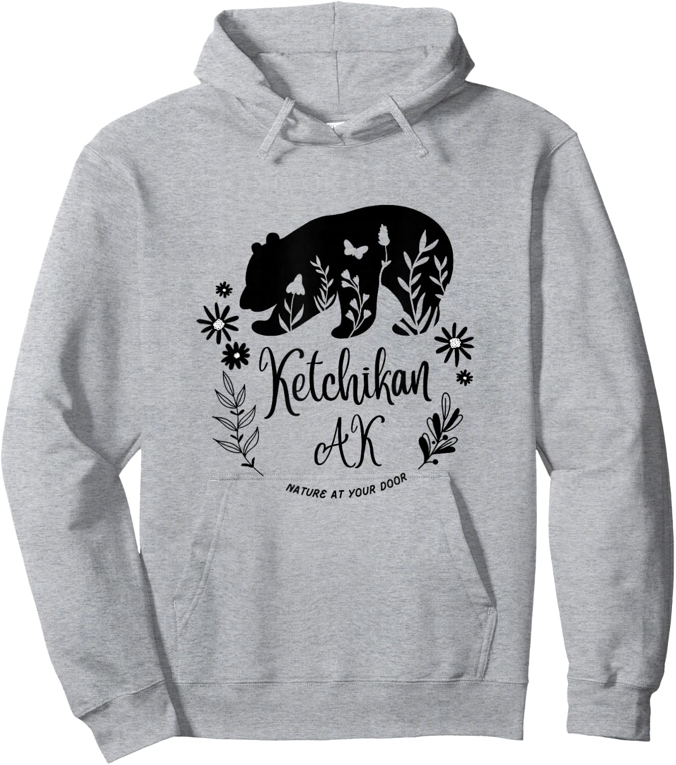 Ketchikan Alaska Bear & Flowers Nature At Your Door Design Hoodie - Hoodie | Ash
