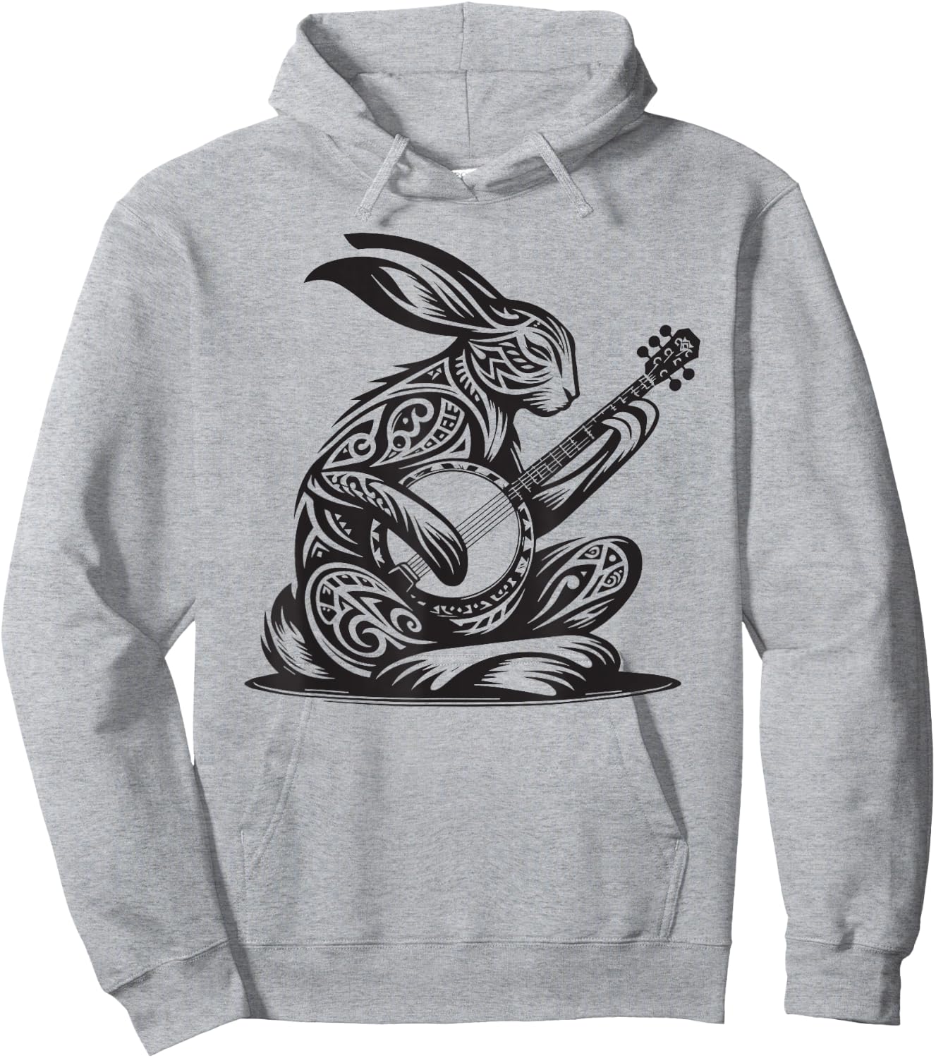 Bunny Rabbit Playing Banjo Tribal Art Music Festival Zen Hoodie - Hoodie | Ash