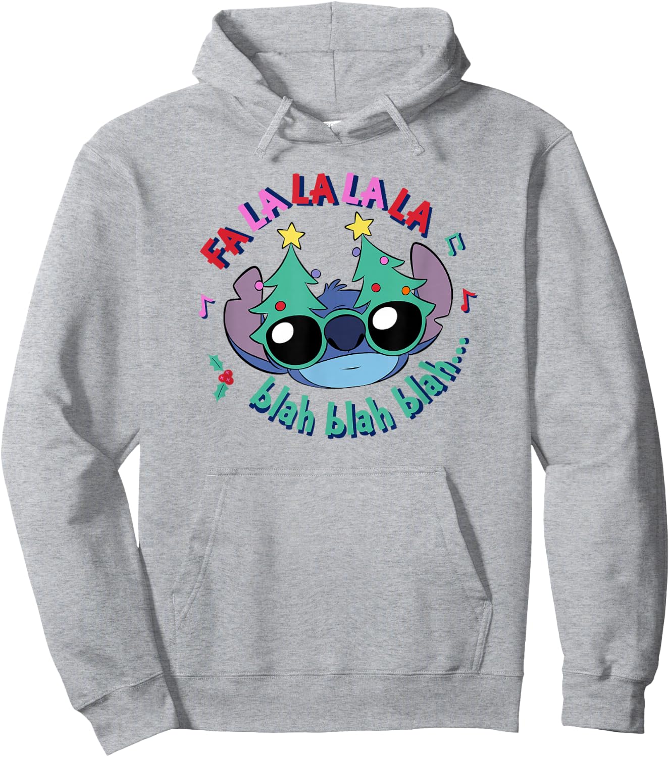 Disney Lilo & Stitch Christmas Fa La Blah Big Face Hoodie - Hoodie | Ash