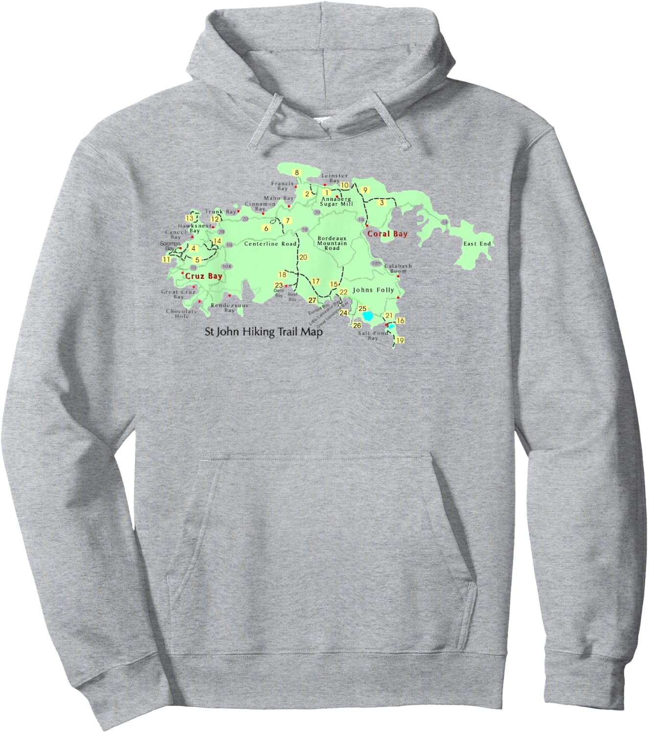 U.S. Virgin Islands Saint John Hiking Trail Map Hiker Gear Hoodie - Hoodie | Ash