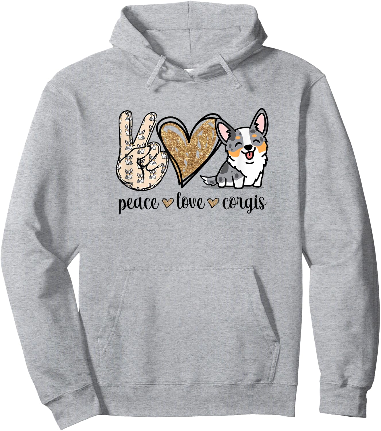 Funny Kawaii Peace Love Cardigan Blue Merle Corgi Lover Hoodie - Hoodie | Ash