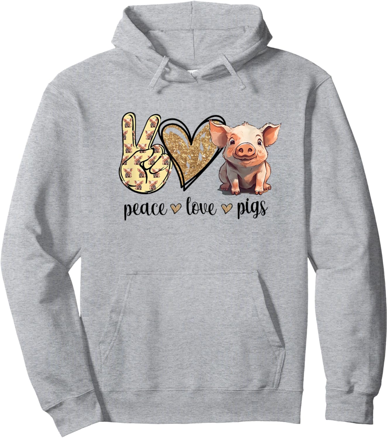 Peace Love Cute Show Pig Lover Hoodie - Hoodie | Ash
